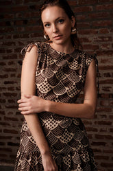 Cut Out Detailed Midi Dress-Brown